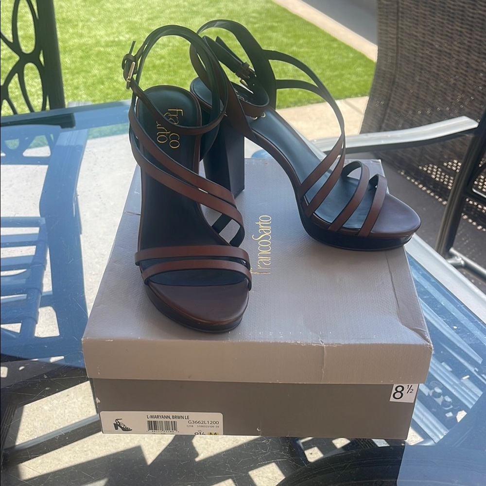 Franco Sarto Brown Strappy Heels Elegant Design